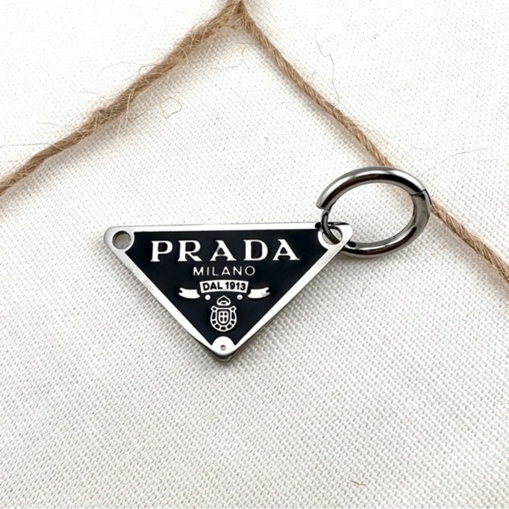 AUTHENTIC Black Prada charm with unbranded sterling silver necklace. - Picture 3 of 8